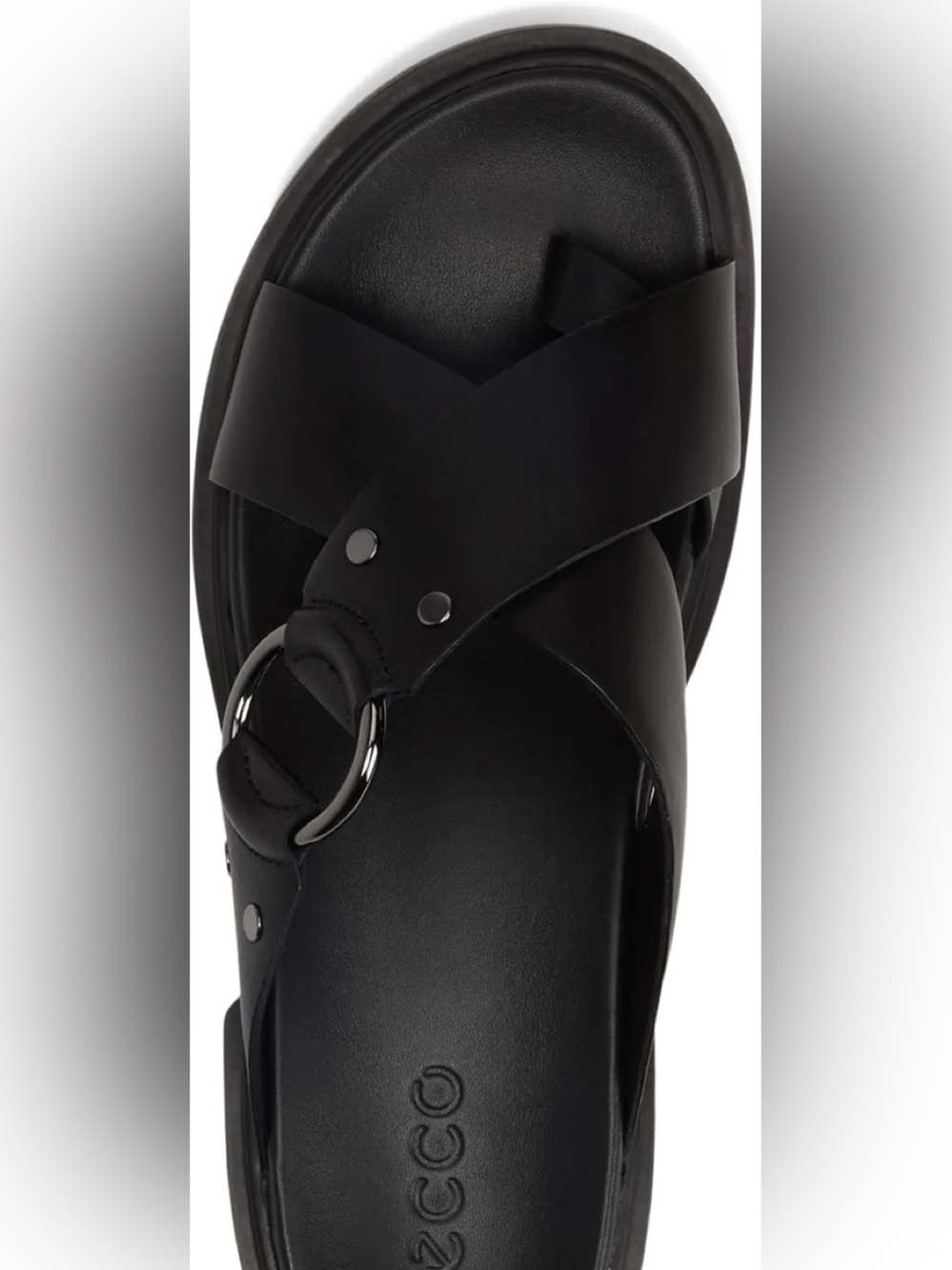Ecco Black Leather Cross-Strap Slide Sandals NWOB - Picture 11 of 15
